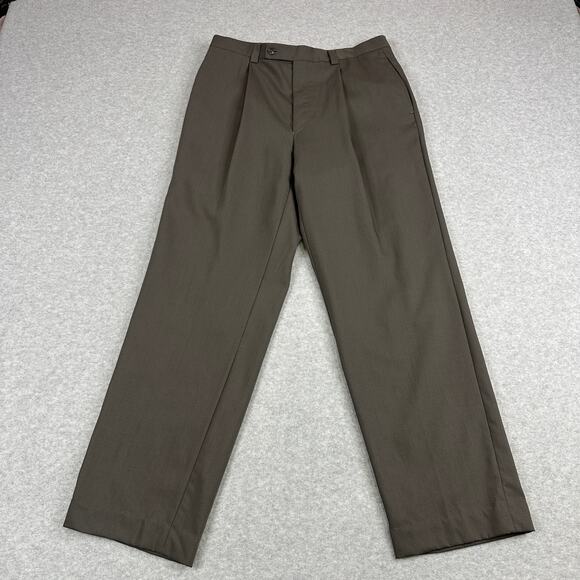 Calvin Klein 100% Wool Dress Pant Mens 34Wx32L Tan Pleated Front Wide Leg Office - Picture 1 of 8